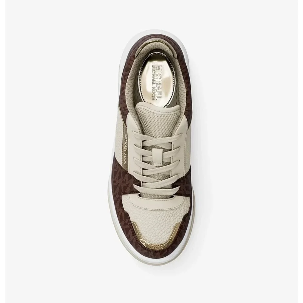 Michael Kors Lexi Women's 9.5 M Brown Sneaker Mixed-Media MK Monogram New In Box - Picture 7 of 10